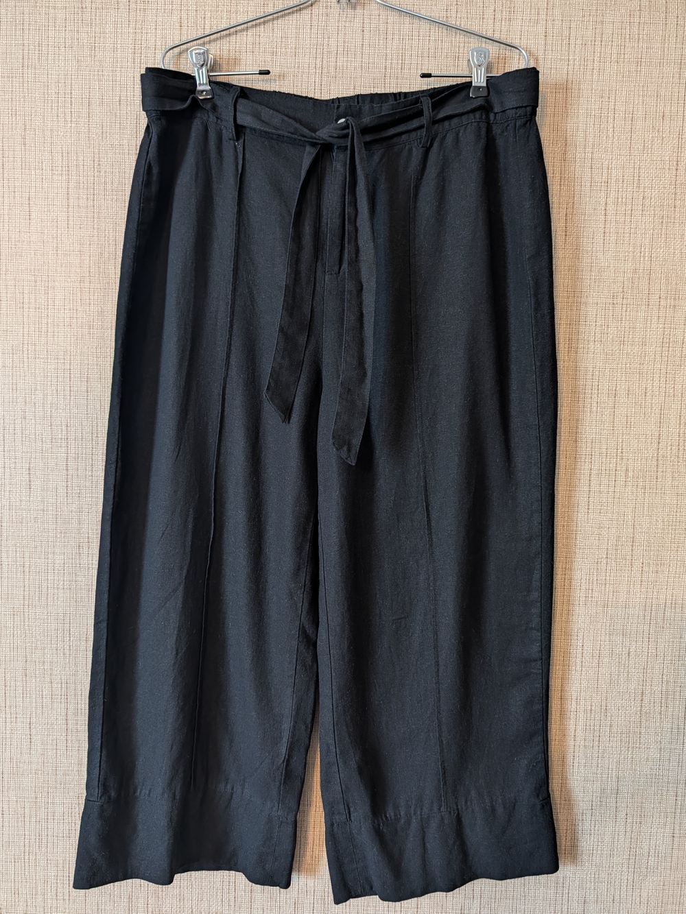 Joie Black Tie-Waist Linen Blend Wide-Leg Capris